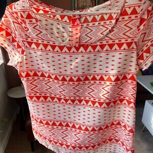 Peach Love Cream Orange White Pattern Anchor Buttons Shirt SM